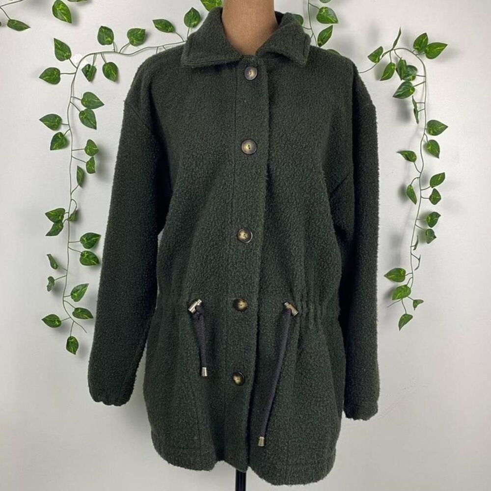 County Clothing co. Green wool coat button-up front and pockets scrunch waist